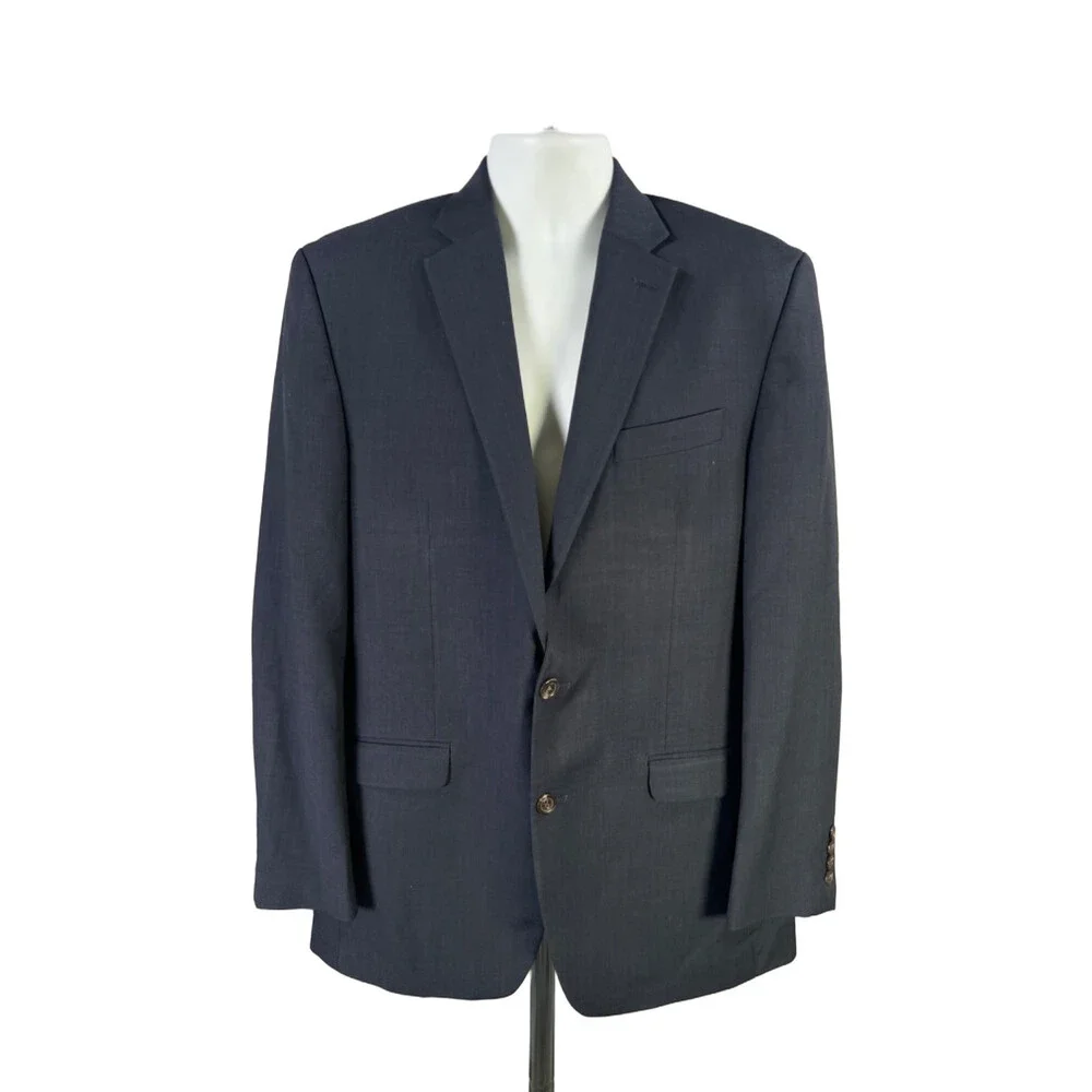 Chaps Men's Navy Blue Wool Blend Two-Button Long Sleeve Blazer Jacket - 42L Long